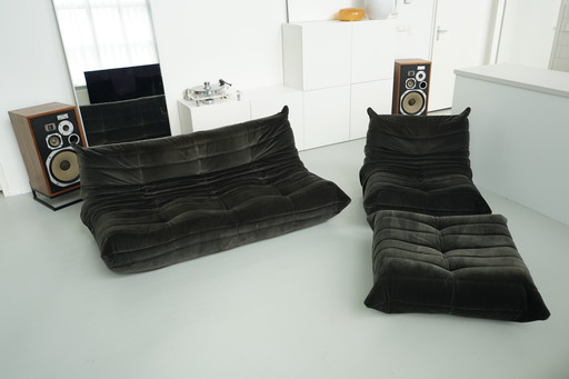 Vintage Togo Set – 3-Seater, 1-Seater and Pouf – Reupholstered