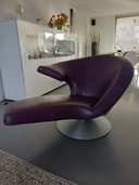 Leolux Parabolica swivel armchair, aubergine-colored leather