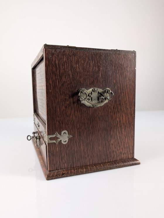 Image 1 of Mobiletto da scrittura vittoriano in quercia con tamburo automatico, XIX secolo