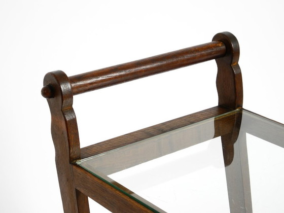 Image 1 of Hermoso y único carrito de bar con carrito de té de la década de 1930 hecho de madera maciza de roble