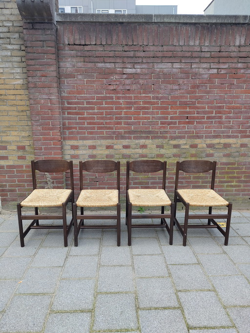 Retro vintage chairs with wicker 70s Pastoe