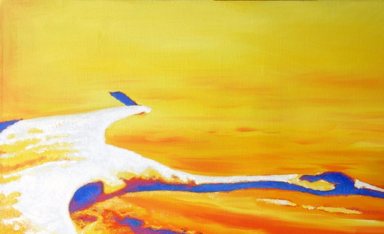 Peinture à l'Huile Originale Art Moderne Symbolisme Ciel Grues Volent – Peintures et dessins, Canvas (photo 4 of 7)