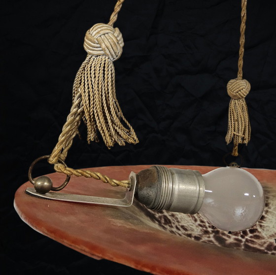 Image 1 of Antieke Oranje Duits Art Deco WMF Ikora Glazen Hanglamp 1930s / glass art deco orange hanging light 