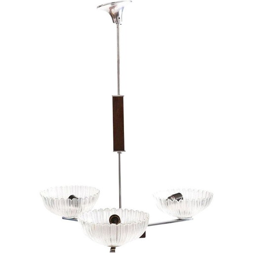 Vintage plafondlamp in chroom en glas, Tsjecho-Slowakije 1950