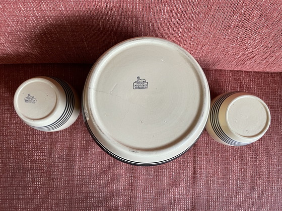 Image 1 of 3 bocaux de rangement antiques en grès ferreux jaune avec noir/bleu Petrus Regout & Co Maastricht