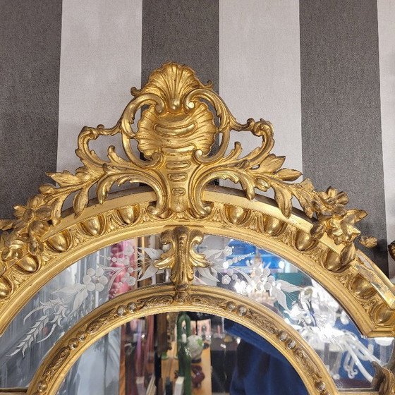 Image 1 of Wall mirror, carved and gilded wood, Napoleon III, circa 1880 – France