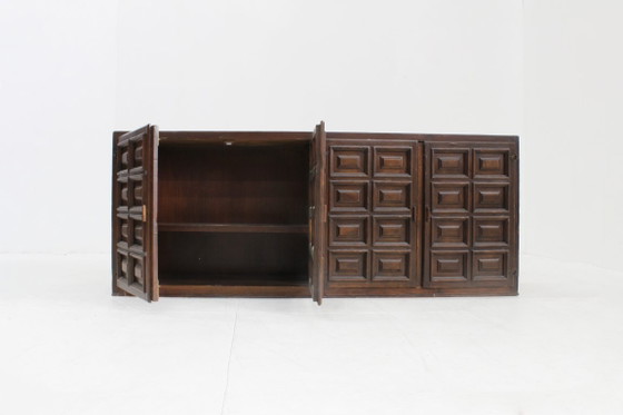 Vintage Spanish Brutalist Sideboard Credenza – Wood (photo 7 of 9)