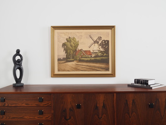 Image 1 of Peinture "Le moulin à vent", design scandinave, années 1970