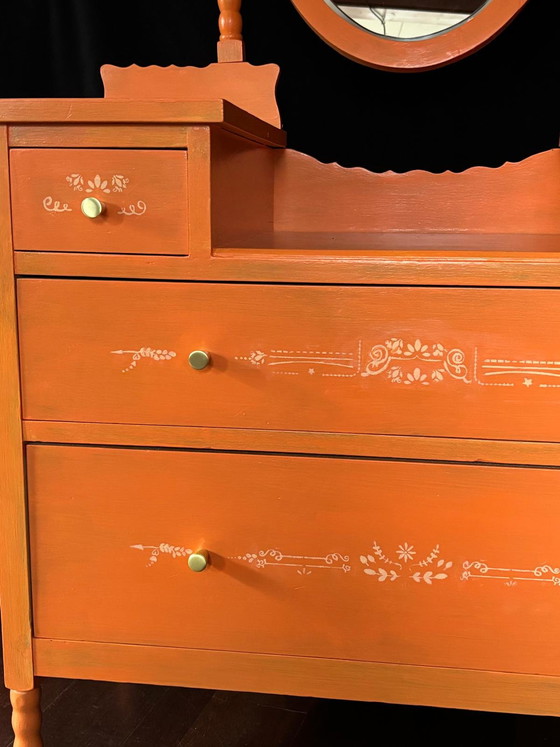 Image 1 of Orange dressing table with adjustable mirrors and drawers