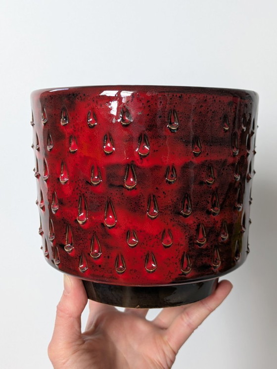 Image 1 of Jardinera de cerámica italiana de mediados de siglo de Fratelli Fanciulacci | Esmalte moteado rojo | Años 60