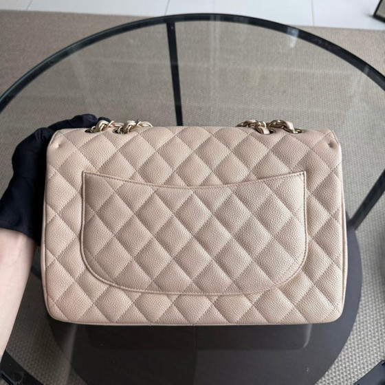 Image 1 of Chanel Classic Flap Jumbo - Caviar Quilted Grained Calfskin Lichtbeige Goudkleurige Hardware Serie 13