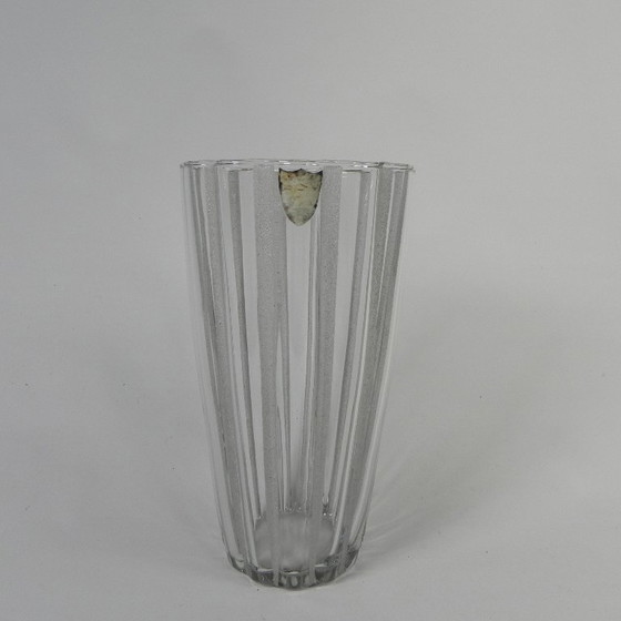 Image 1 of Vase with 12 vertical frosted glass ribs, Verrerie de Fains, 1950s