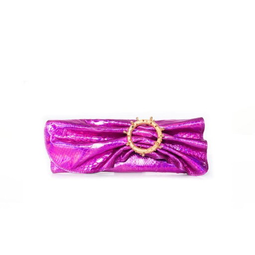 Maison Du Posh, Clutch aus metallisch schimmerndem Schlangenleder in Rosa