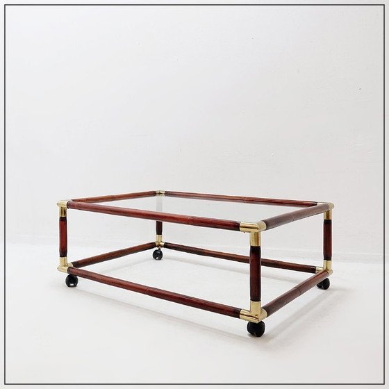 Image 1 of Coffee table in bamboo and brass, glass top, 1960s