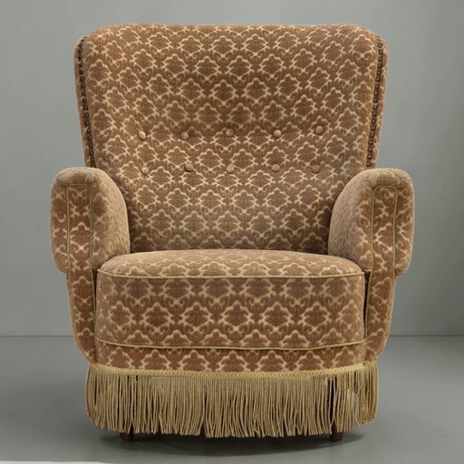 1960s, Danish Armchair, Furniture Velour, Beech Wood – fauteuils, Textile