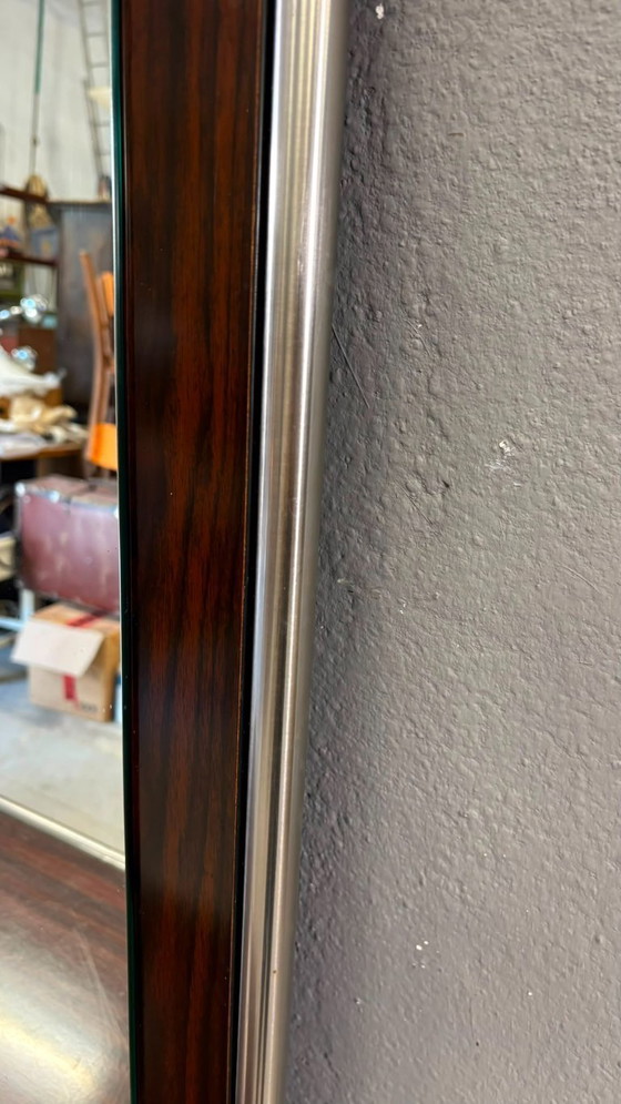 Image 1 of Mid-Century Modern Chrome & Rosewood Wall Console with Mirror, 1970s, Italian