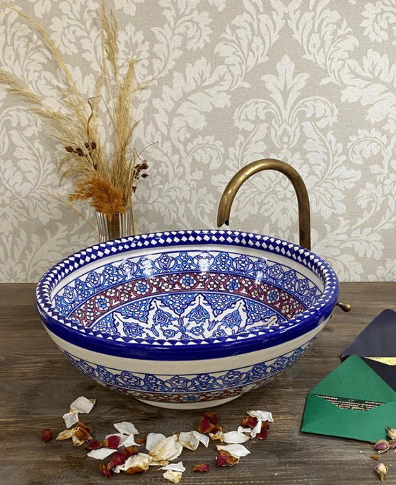 Image 1 of Lavandino in mosaico blu - Ciotole in ceramica marocchina dipinte a mano 45x35cm