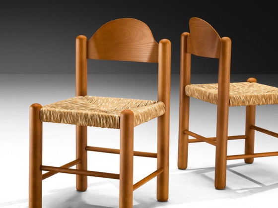 Image 1 of Set di quattro sedie da pranzo, in legno di frassino e paglia, Italia, anni '70.