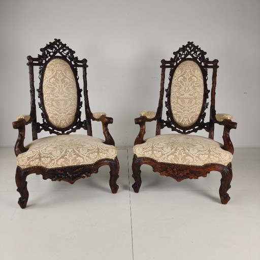 Zwei Sessel im Schwarzwälder Stil von Horrix – 19. Jahrhundert – fauteuils, Wood