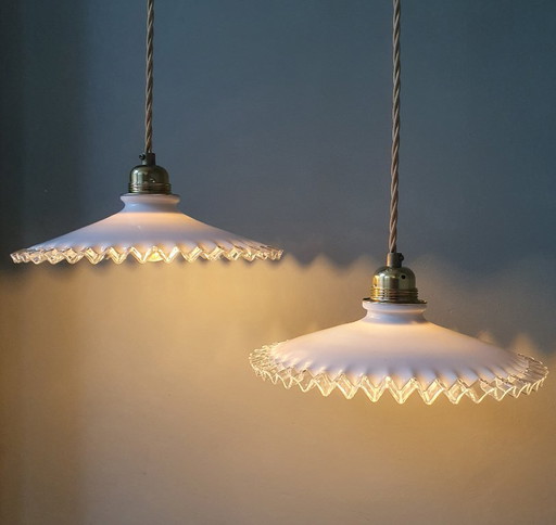 Set Vintage Hanglampen Opaline glas - Transparante Sierrand