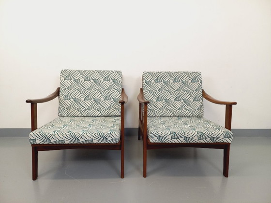 Image 1 of Pair of vintage Scandinavian armchairs by Arne Wahl Iversen for Komfort in teak and fabric from the 60s