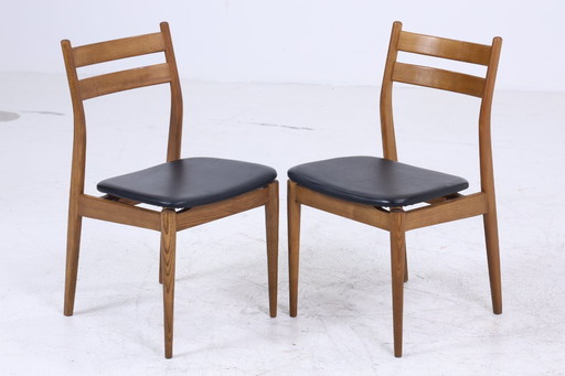 2 sedie da pranzo vintage in teak | sedia metà secolo anni '60 | sedia da cucina rivestimento in pelle #08-02