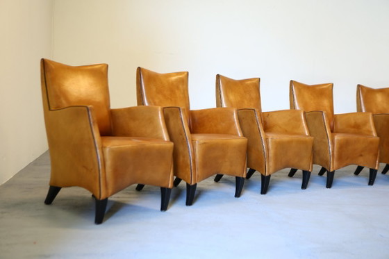 Image 1 of 8x Model Bergere Bart van Bekhoven for Artistiek Breda sheepskin dining chairs