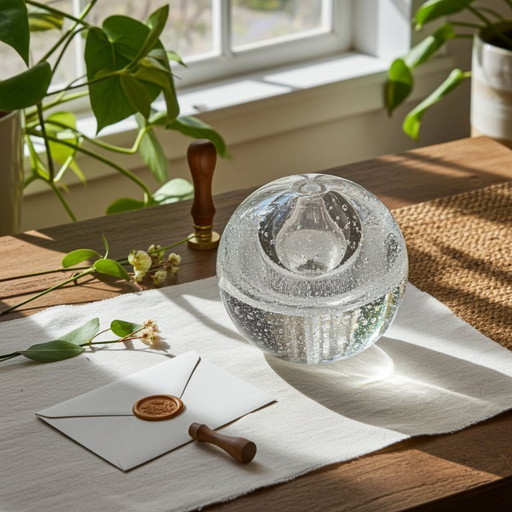 Lampada a olio d'epoca, pesante vaso a bolle, fermacarte