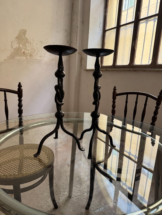 Image 1 of Set of Hand-Forged Italian Wrought Iron Candle Holders