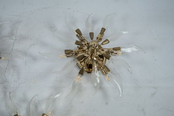 Set of three ceiling lamps in brass and crystal. Italy 1970s, Ceiling lights, Gold (photo 8 of 17)