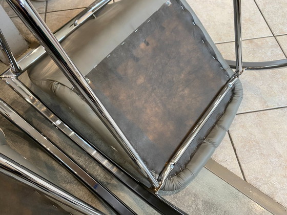 Image 1 of Pareja de sillones plegables Souvignet en cuero cromado gris, 1980