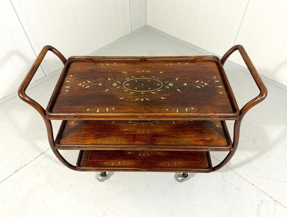 Image 1 of Carrello di servizio italiano in teak con ottone, anni '30-'40