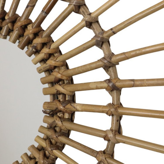 Mid Century Rotan en Bamboe Sunburst Spiegel Frankrijk 58cm – Rattan (photo 6 of 11)