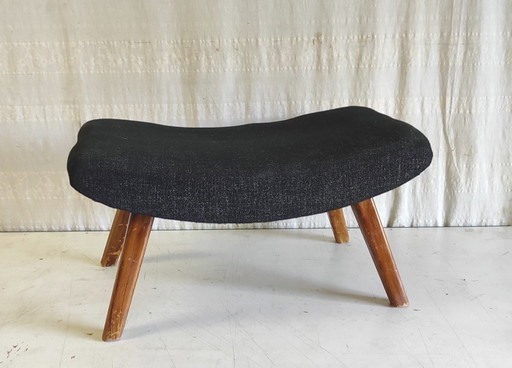 Otomana o reposapiés modernista de madera maciza - años 50/60