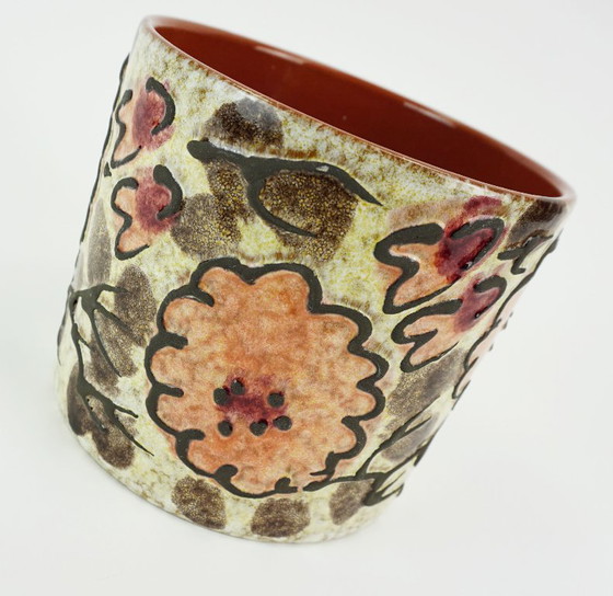 Image 1 of Marei keramische vintage bloempot uit de jaren 60/70, gemaakt van fat lava-keramiek met bloemendecoratie, modelnr. 11/3 2523