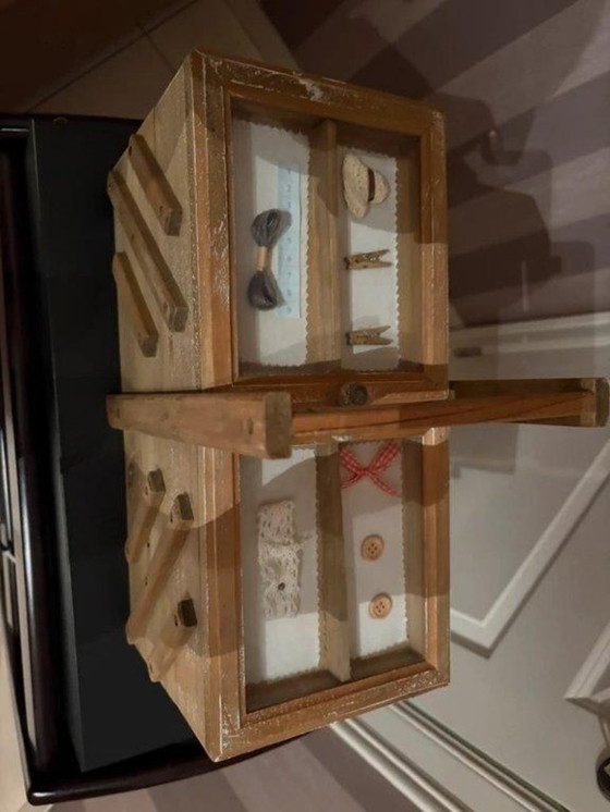 Image 1 of Sewing box with 2 glass plates in lids
