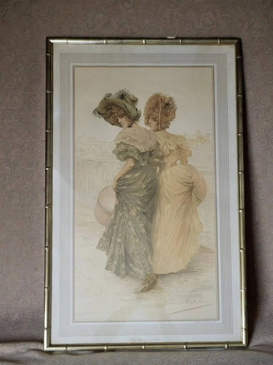 Lithograph, Frédérique Vallet-Bisson, Elegant, 1900s, – Paintings & Drawings, Wood, Bamboo (photo 6 of 6)