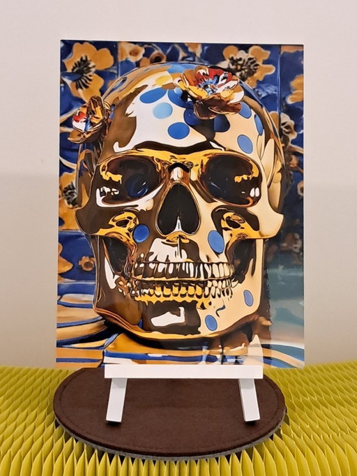 Giclée on aluminium plate - DEAD HEAD - Pure Gold Flower Skull