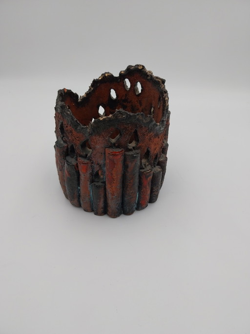 1 x Portatarjetas de cerámica brutalista para vela de pilar de 18 x 18 cm