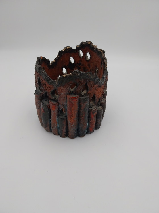 Image 1 of 1 x ceramic brutalist card holder for pillar candle 18 x 18cm