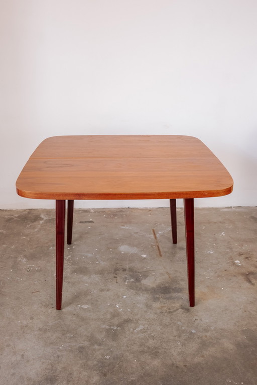 Table de salle à manger carrée extensible vintage avec coins ronds