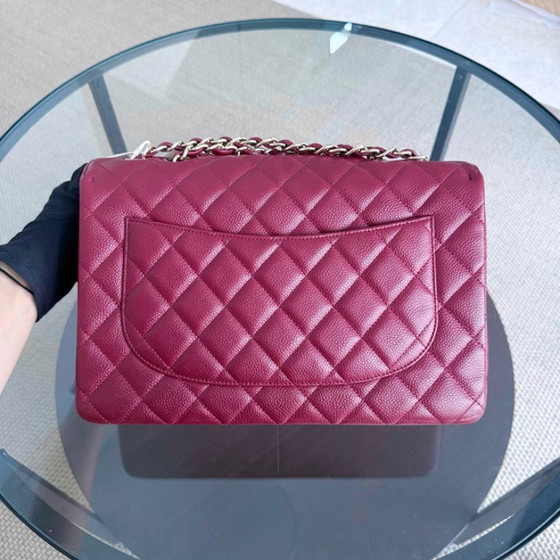 Image 1 of Borsa Chanel Classic Flap Jumbo - Caviar 30CM Single Flap Trapuntata Borgogna Rosso Scuro Finiture Oro Serie 13