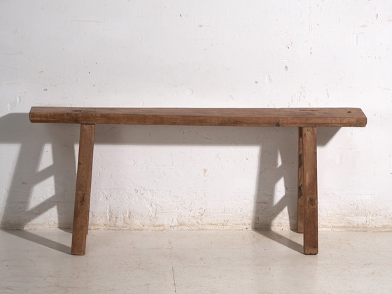 Antique Elm Wood Bench, China, circa 1900, Benches, Rustic (photo 6 of 7)