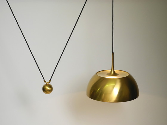 Image 1 of Magnifique Rare Original 1970 Florian Schulz Brass Suspension Light with Pulley System