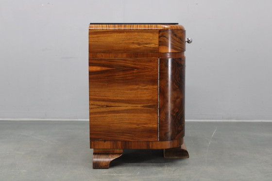 Image 1 of Pair 1930s Czech Art Deco Walnut Nightstands