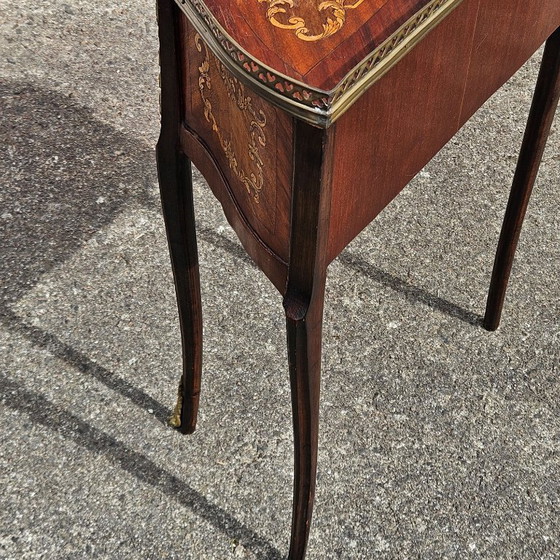 Image 1 of Chateau Ligny - French Antique Marquetry Nightstand - Fine Wood and Brass Console-Bedside Table-Style Louis XV- 1930s