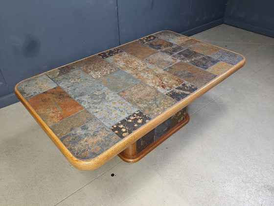 Image 1 of Oak and stone brutalist coffee table, 1970s