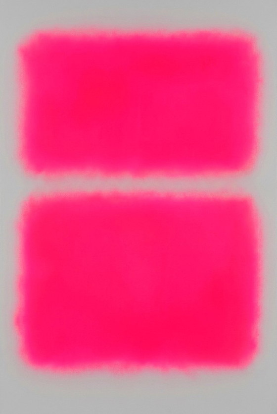 Dipinto astratto a campi di colore nei toni del grigio, rosa e rosso – neon | Arte fluorescente | XXL 0,8 cm (photo 8 of 8)