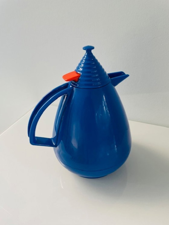 Image 1 of Bouteille isotherme vintage Leifheit Vivatherm bleue Memphis