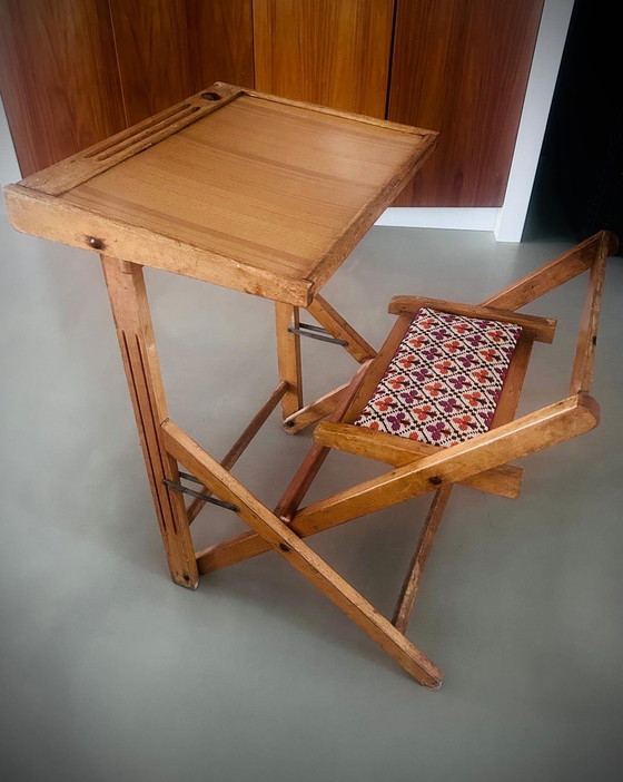 Image 1 of Banc d'école vintage avec tableau noir